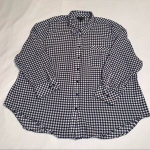 Lane Bryant Gingham Button Up Blouse Navy/White Size 28.